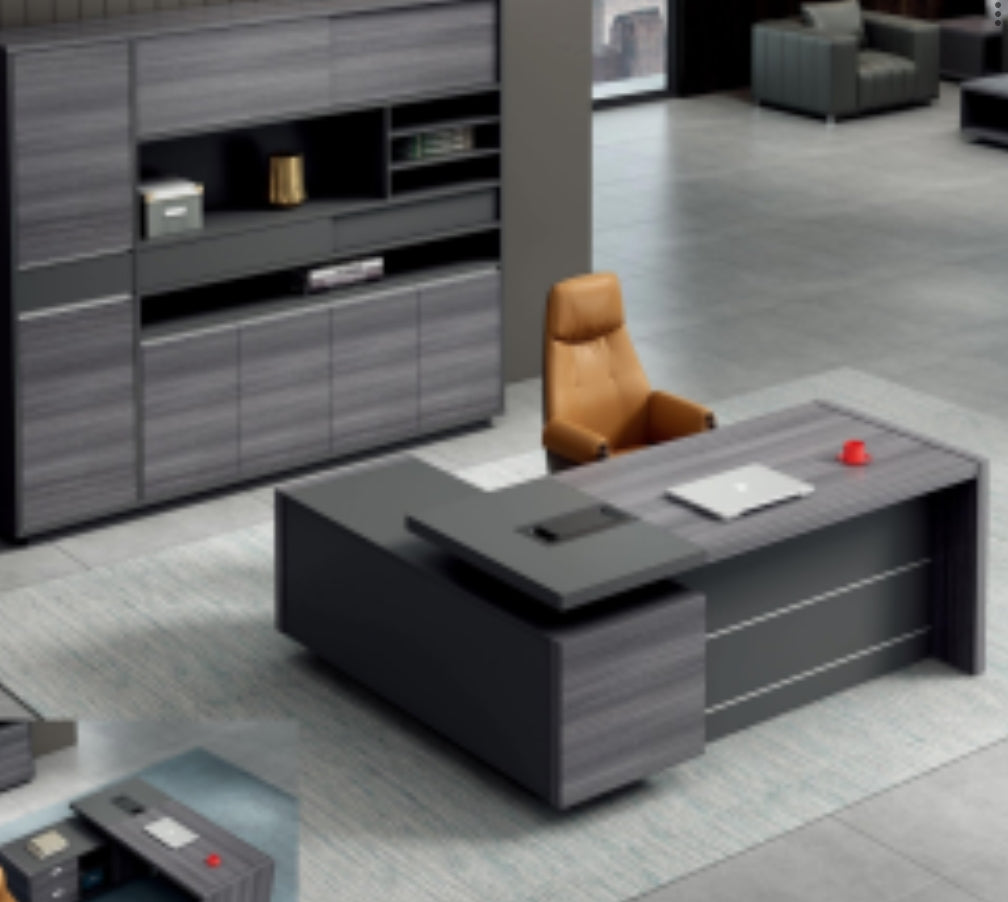 Modern Grey Oak Executive Office Desk with Built in Storage - 1600mm & 1800mm - LX-D04